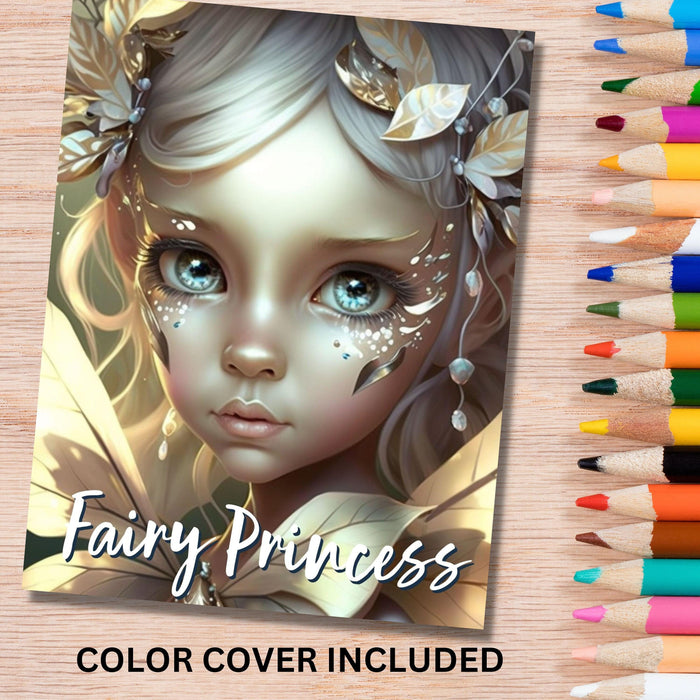 Delicate fairy princess coloringpage | fantasy coloring book, adult + kids, instant download - grayscale coloring page - gift, printable pdf