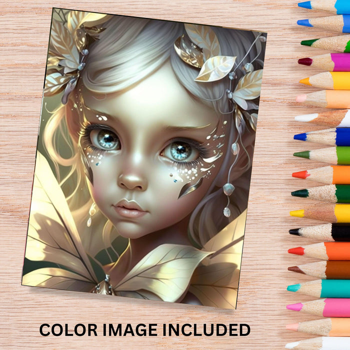 Delicate fairy princess coloringpage | fantasy coloring book, adult + kids, instant download - grayscale coloring page - gift, printable pdf