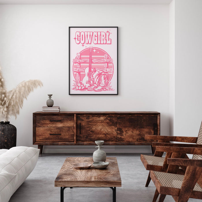 Cowgirl wall decor, pink wall decor,  printable, retro wall decor, 70s poster, cowboy boots, preppy wall art, dorm room decor, pink prints