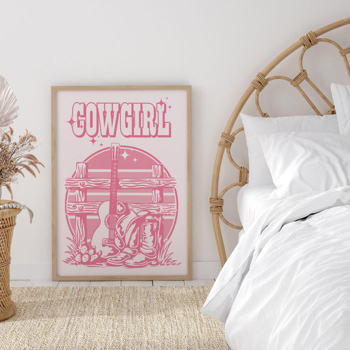 Cowgirl wall decor, pink wall decor,  printable, retro wall decor, 70s poster, cowboy boots, preppy wall art, dorm room decor, pink prints