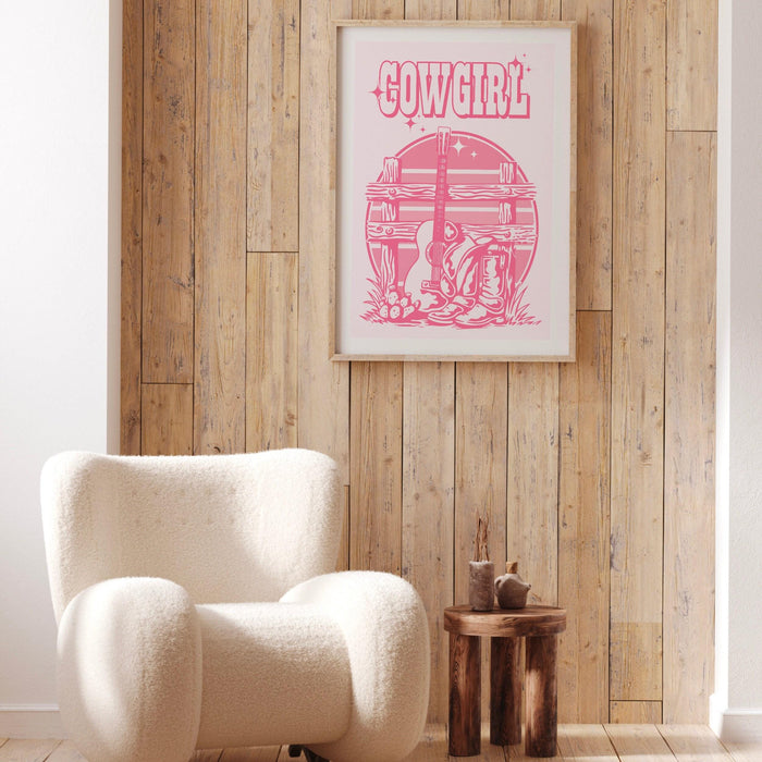 Cowgirl wall decor, pink wall decor,  printable, retro wall decor, 70s poster, cowboy boots, preppy wall art, dorm room decor, pink prints
