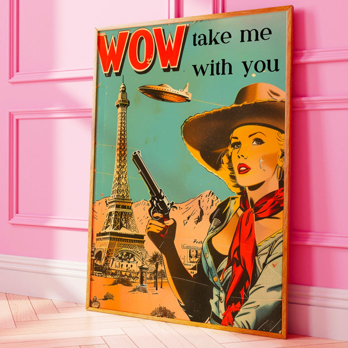 Cosmic cowgirl western art prints alien poster vintage cowboy art wild west art retro cowgirl prints maximalist print retro digital download