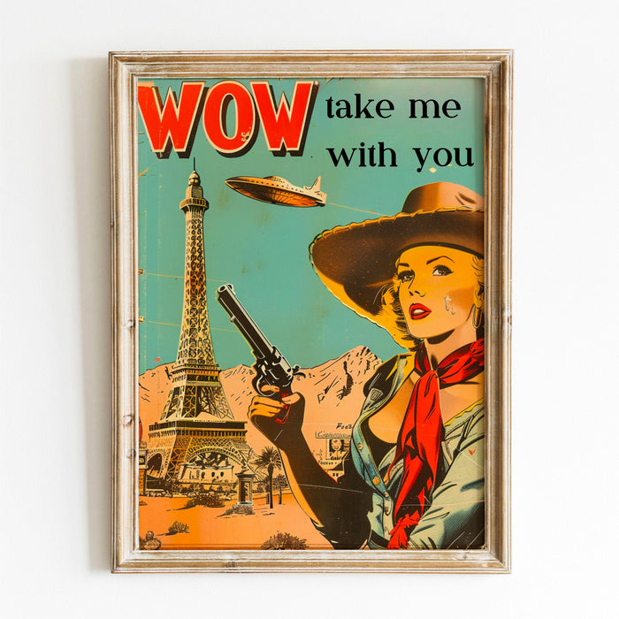 Cosmic cowgirl western art prints alien poster vintage cowboy art wild west art retro cowgirl prints maximalist print retro digital download