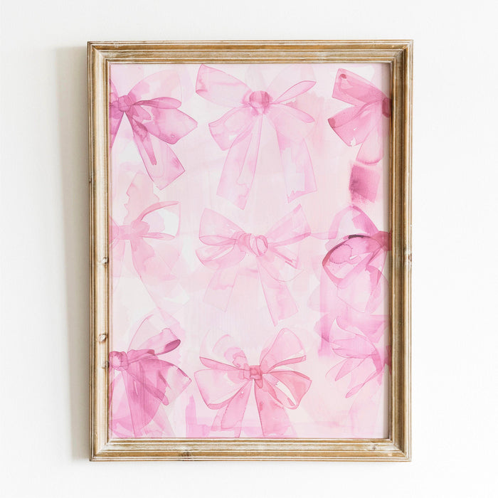 Coquette bows pink hand painted wall art minimalist aesthetic print bow watercolor print abstract cute apartment digital art 1 print
