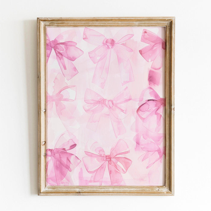 Coquette bows pink hand painted wall art minimalist aesthetic print bow watercolor print abstract cute apartment digital art 1 print