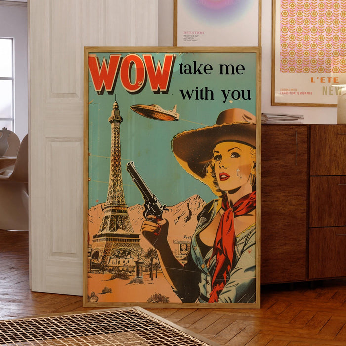 Cosmic cowgirl western art prints alien poster vintage cowboy art wild west art retro cowgirl prints maximalist print retro digital download