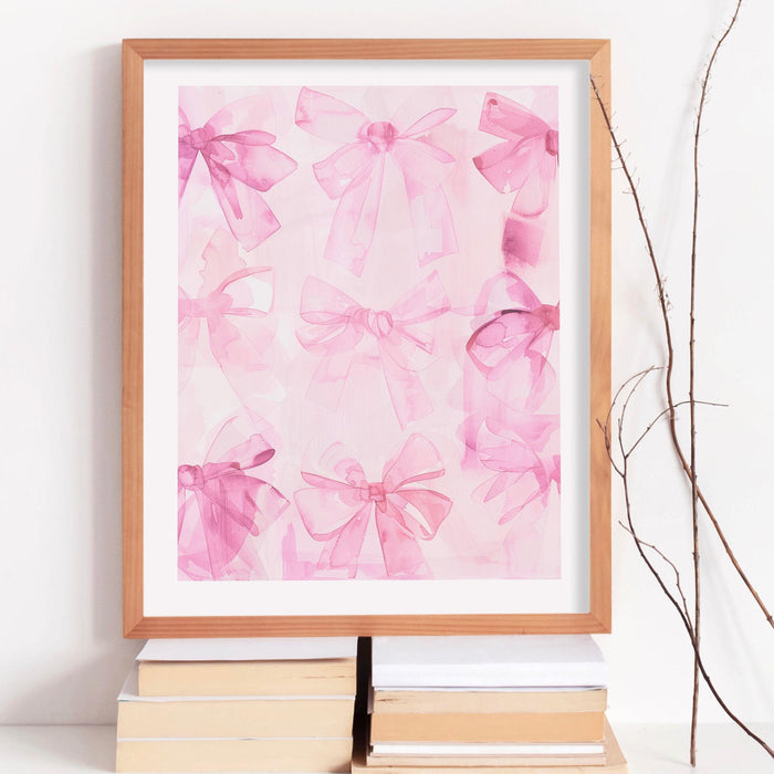 Coquette bows pink hand painted wall art minimalist aesthetic print bow watercolor print abstract cute apartment digital art 1 print