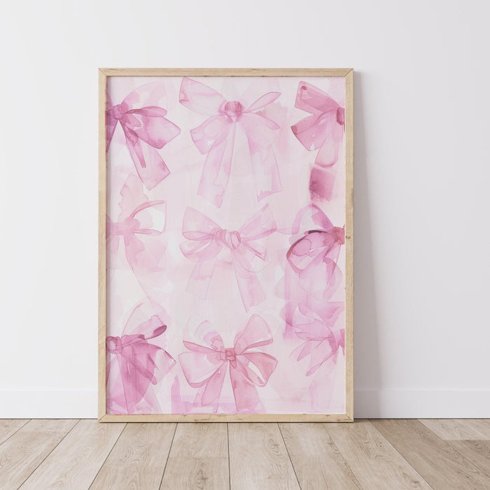 Coquette bows pink hand painted wall art minimalist aesthetic print bow watercolor print abstract cute apartment digital art 1 print