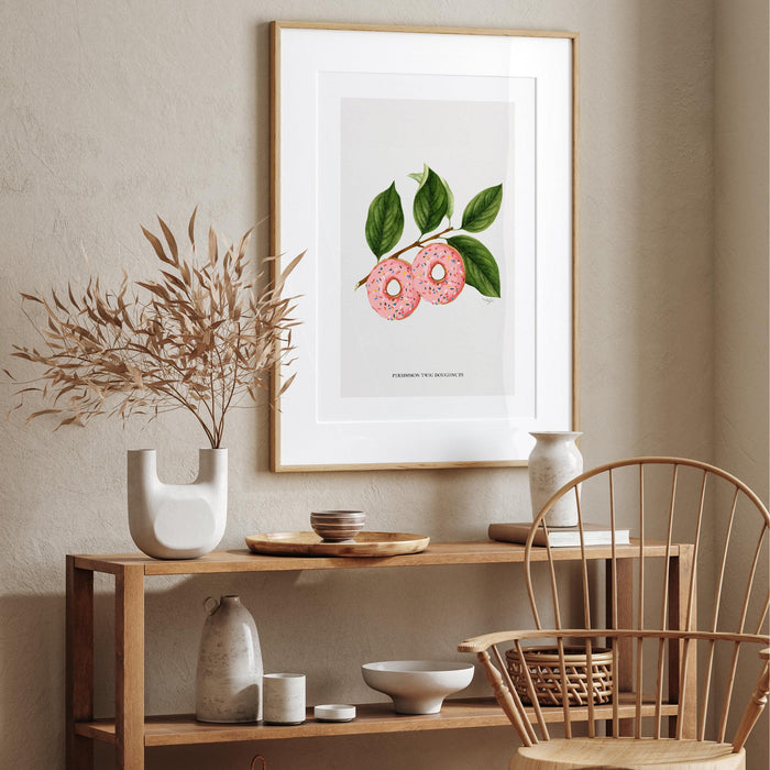 Botanical vintage donuts poster green and pink modern kitchen art printable wall art instant download