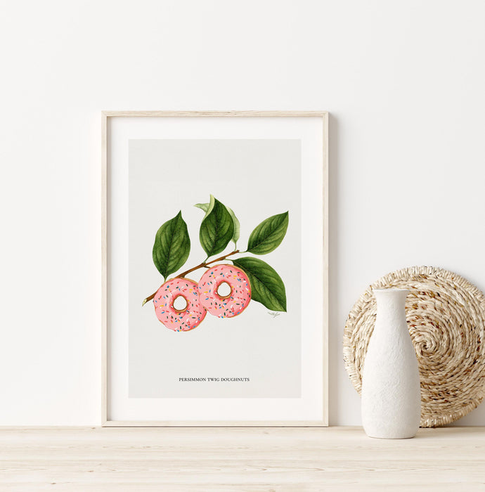 Botanical vintage donuts poster green and pink modern kitchen art printable wall art instant download