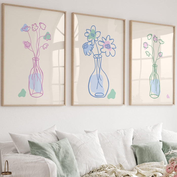 Blue coquette girly bedroom gallery wall flowers cottagecore printable dorm decor gift cute minimalist digital download wall art set of 6