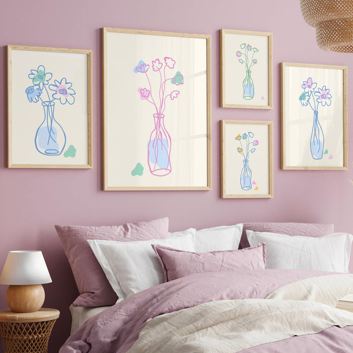 Blue coquette girly bedroom gallery wall flowers cottagecore printable dorm decor gift cute minimalist digital download wall art set of 6