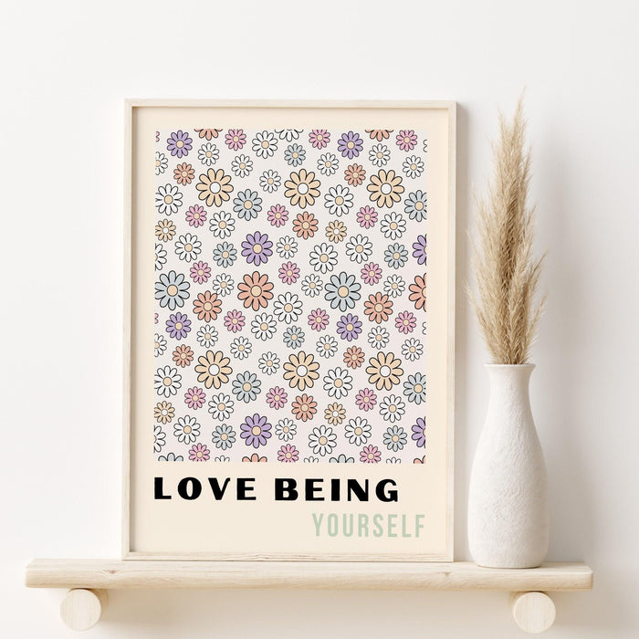 Boho flower market digital download print, 70s style poster, 60s flower print, pink orange decor, dork room wall art, printable art