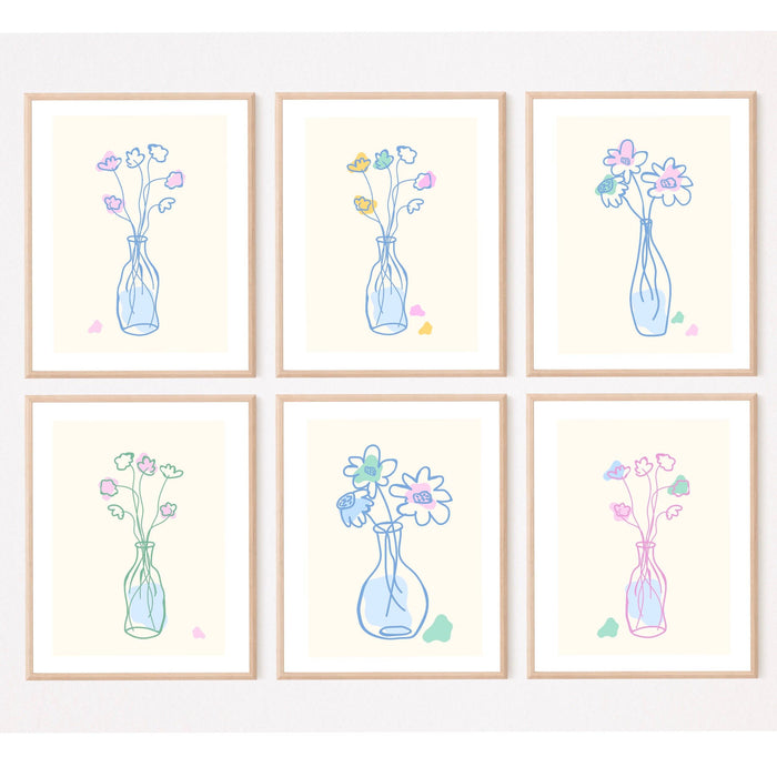 Blue coquette girly bedroom gallery wall flowers cottagecore printable dorm decor gift cute minimalist digital download wall art set of 6
