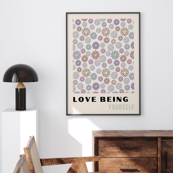 Boho flower market digital download print, 70s style poster, 60s flower print, pink orange decor, dork room wall art, printable art