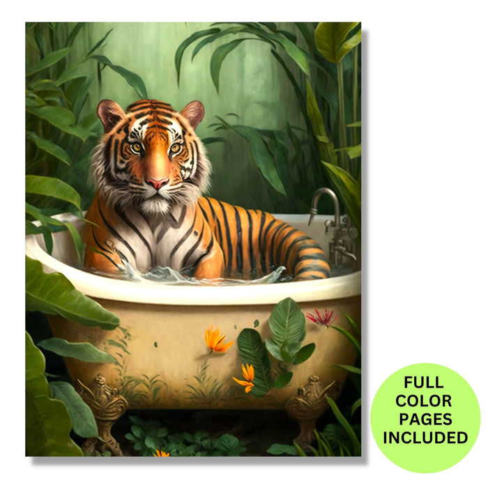 Animal coloring page, tiger safari, printable adult coloring page kid coloring digital download grayscale instant download printable