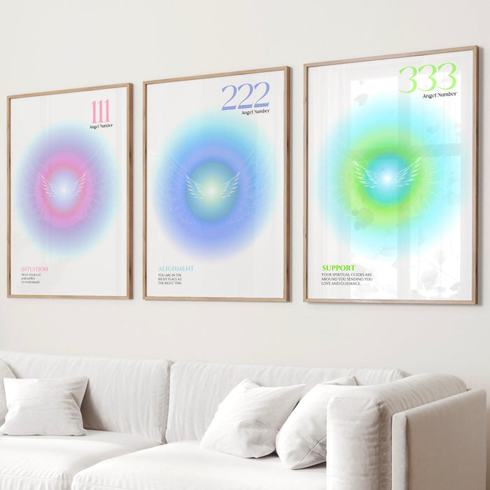 Angel number set of 9, trendy wall art, spiritual poster, angel number print, room decor aesthetic minimalist, digital download, aura poster