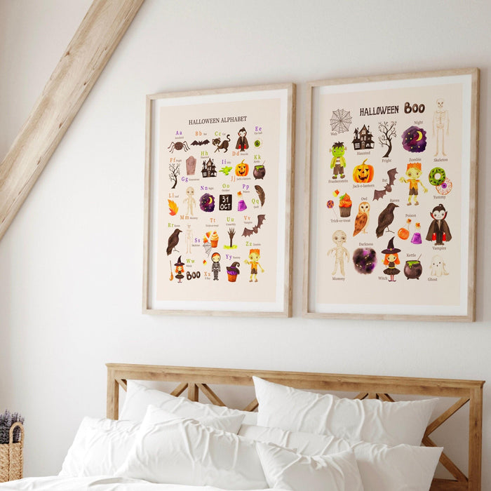 Alphabet chart  halloween, watercolor halloween printable, retro fall, fall printable, print at home, autumn art prints, halloween poster