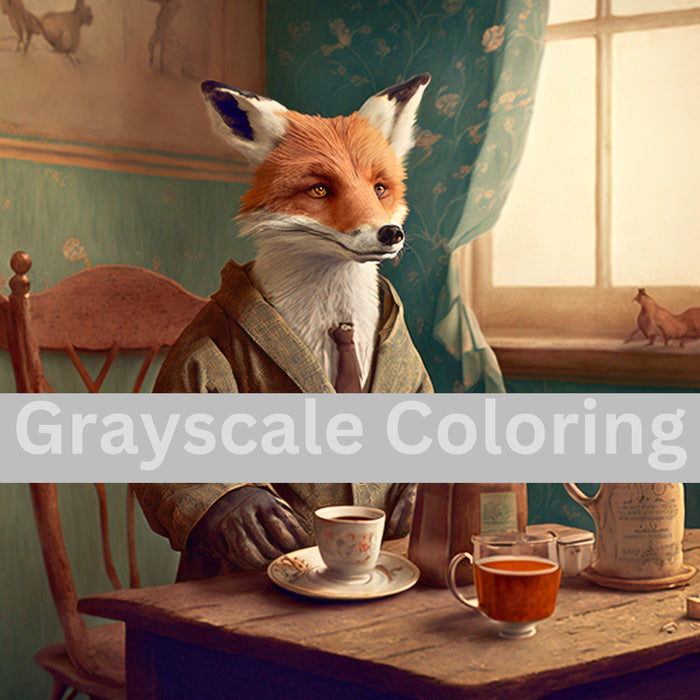 Adult coloring page printable coloring page for adult kids coloring book digital download grayscale instant download, printable fox art