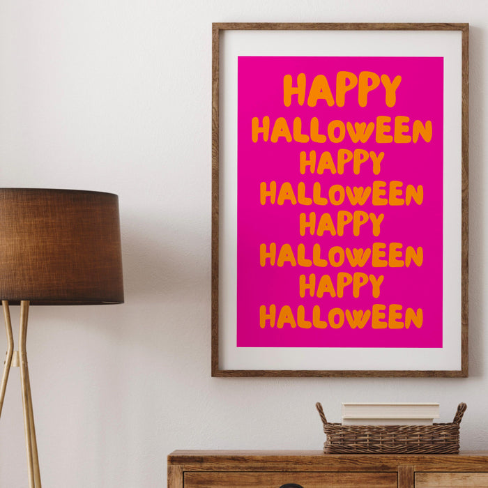 Happy Halloween pink print orange halloween poster typographic pink halloween wall art digital artwork printable halloween digital download