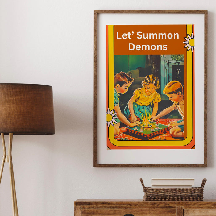 Let's Summon Demons Vintage Halloween Skull Retro Orange Wall Art Print unique fun halloween sarcastic original unique digital art download