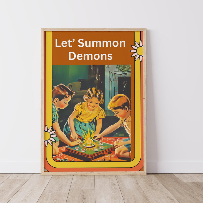 Let's Summon Demons Vintage Halloween Skull Retro Orange Wall Art Print unique fun halloween sarcastic original unique digital art download