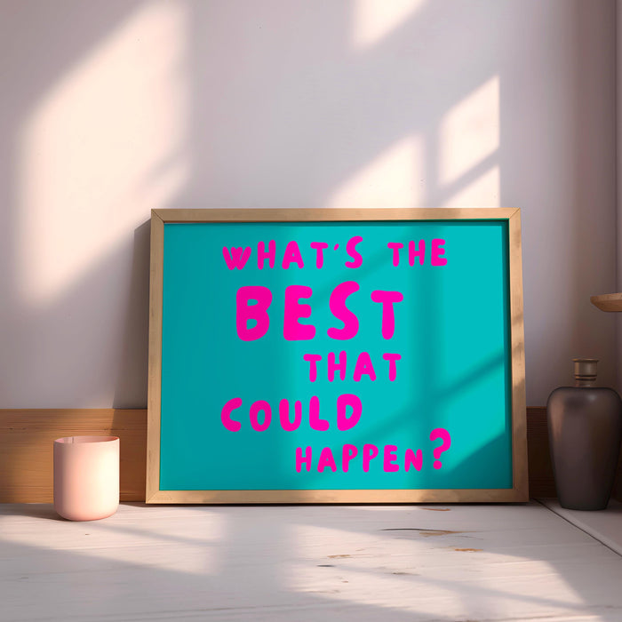 Positive quote dopamine decor pink turquoise poster funky 70s wall art digital artwork printable girly dorm room trendy digital download