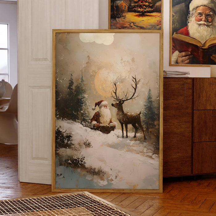 Traditional Santa Reindeer Neutral Christmas Prints Vintage Wall Art Retro Xmas Printable Cosy Printable Cute Xmas Decor Santa Digital Print