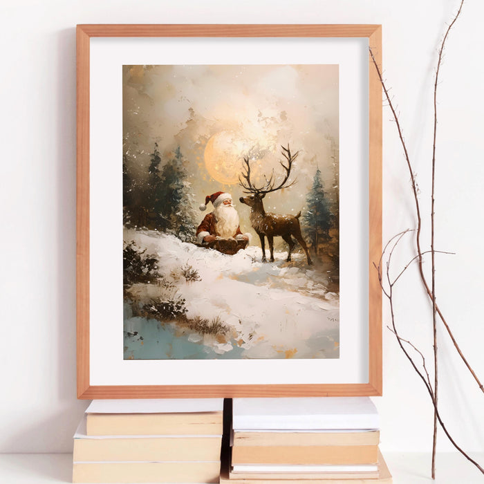 Traditional Santa Reindeer Neutral Christmas Prints Vintage Wall Art Retro Xmas Printable Cosy Printable Cute Xmas Decor Santa Digital Print