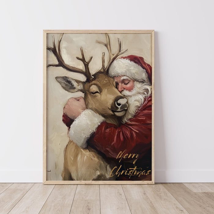 Retro Santa Christmas Art Christmas Reindeer Print Holiday Printable Xmas Wall Art Seasonal Wall Art Christmas Wall Decor Santa Printable