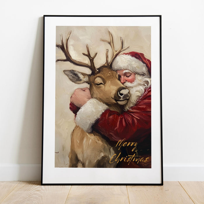 Retro Santa Christmas Art Christmas Reindeer Print Holiday Printable Xmas Wall Art Seasonal Wall Art Christmas Wall Decor Santa Printable