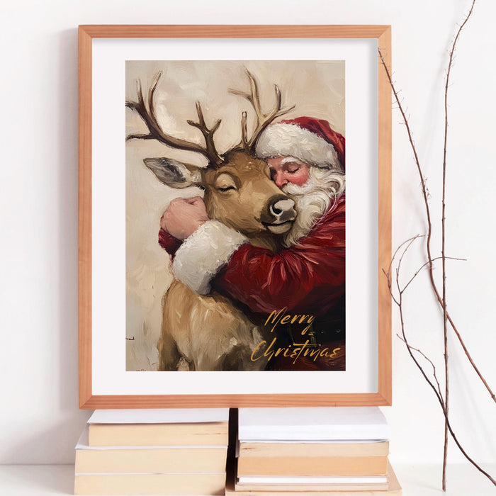 Retro Santa Christmas Art Christmas Reindeer Print Holiday Printable Xmas Wall Art Seasonal Wall Art Christmas Wall Decor Santa Printable