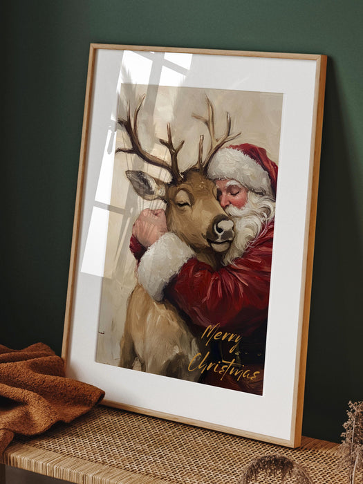Retro Santa Christmas Art Christmas Reindeer Print Holiday Printable Xmas Wall Art Seasonal Wall Art Christmas Wall Decor Santa Printable