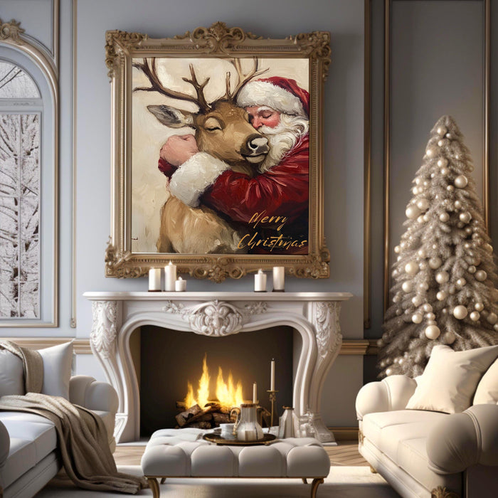Retro Santa Christmas Art Christmas Reindeer Print Holiday Printable Xmas Wall Art Seasonal Wall Art Christmas Wall Decor Santa Printable
