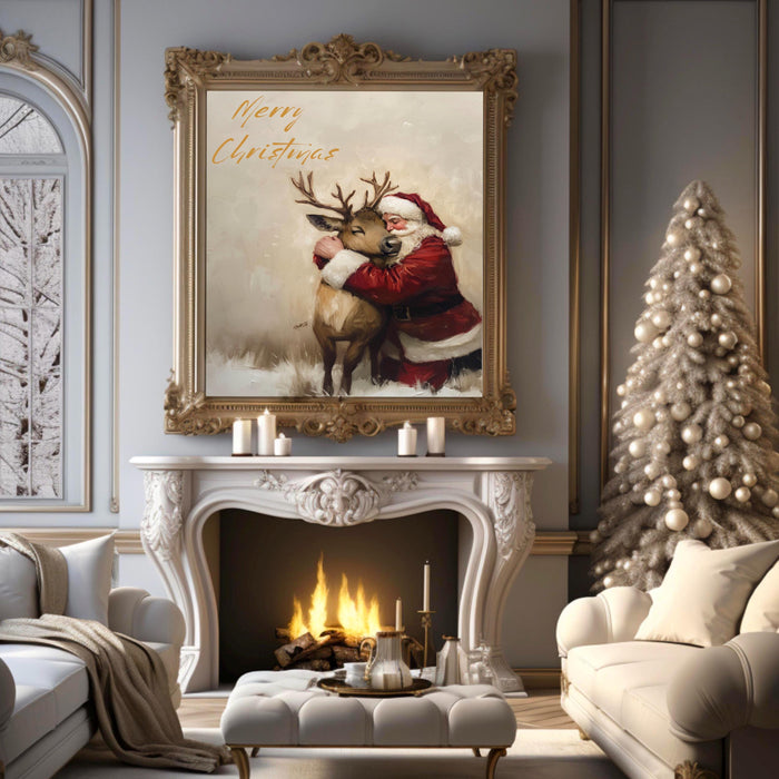 Retro Santa Christmas Art Christmas Reindeer Print Holiday Printable Xmas Wall Art Seasonal Wall Art Christmas Wall Decor Santa Printable