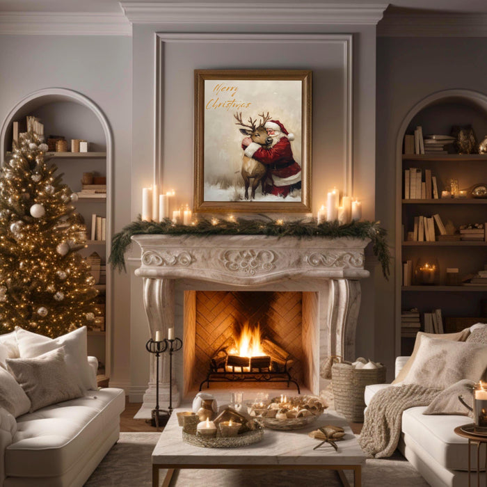 Retro Santa Christmas Art Christmas Reindeer Print Holiday Printable Xmas Wall Art Seasonal Wall Art Christmas Wall Decor Santa Printable