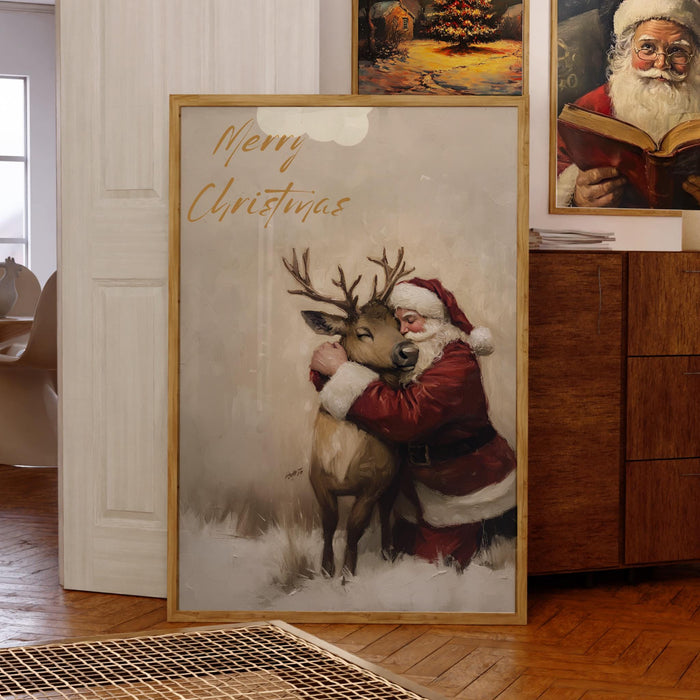 Retro Santa Christmas Art Christmas Reindeer Print Holiday Printable Xmas Wall Art Seasonal Wall Art Christmas Wall Decor Santa Printable