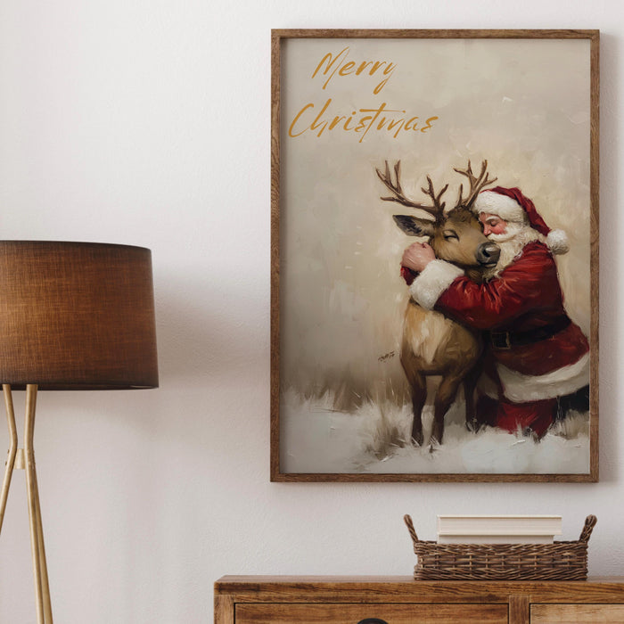 Retro Santa Christmas Art Christmas Reindeer Print Holiday Printable Xmas Wall Art Seasonal Wall Art Christmas Wall Decor Santa Printable