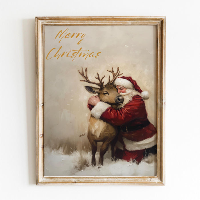 Retro Santa Christmas Art Christmas Reindeer Print Holiday Printable Xmas Wall Art Seasonal Wall Art Christmas Wall Decor Santa Printable