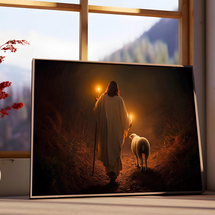 Jesus Leaves The 99 Oil Painting Wall Art Printable Jesus Poster Bible Verse Wall Art Christian Gift for Mom Jesus Print Digital Download