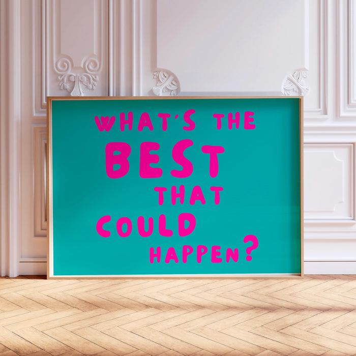 Positive quote dopamine decor pink turquoise poster funky 70s wall art digital artwork printable girly dorm room trendy digital download
