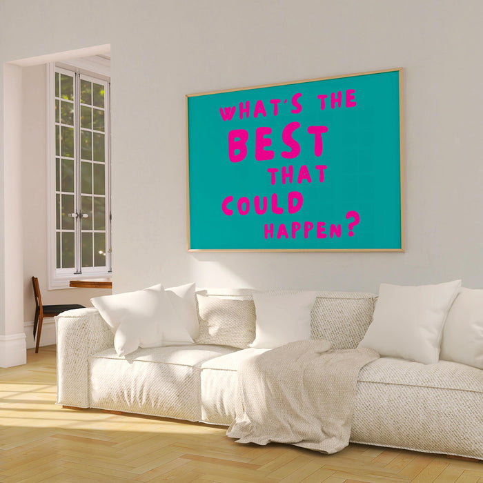 Positive quote dopamine decor pink turquoise poster funky 70s wall art digital artwork printable girly dorm room trendy digital download