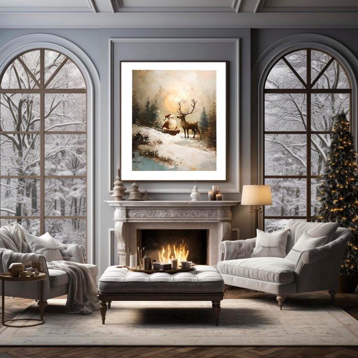 Traditional Santa Reindeer Neutral Christmas Prints Vintage Wall Art Retro Xmas Printable Cosy Printable Cute Xmas Decor Santa Digital Print