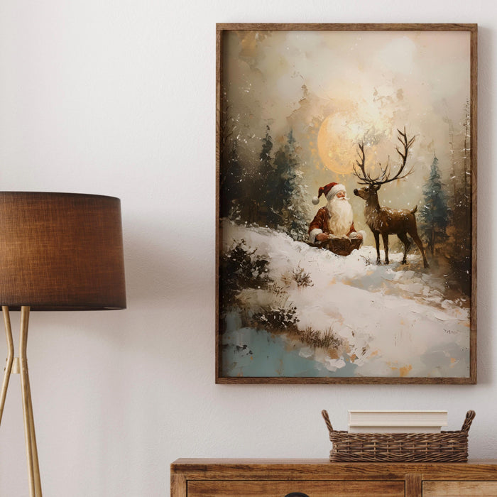 Traditional Santa Reindeer Neutral Christmas Prints Vintage Wall Art Retro Xmas Printable Cosy Printable Cute Xmas Decor Santa Digital Print