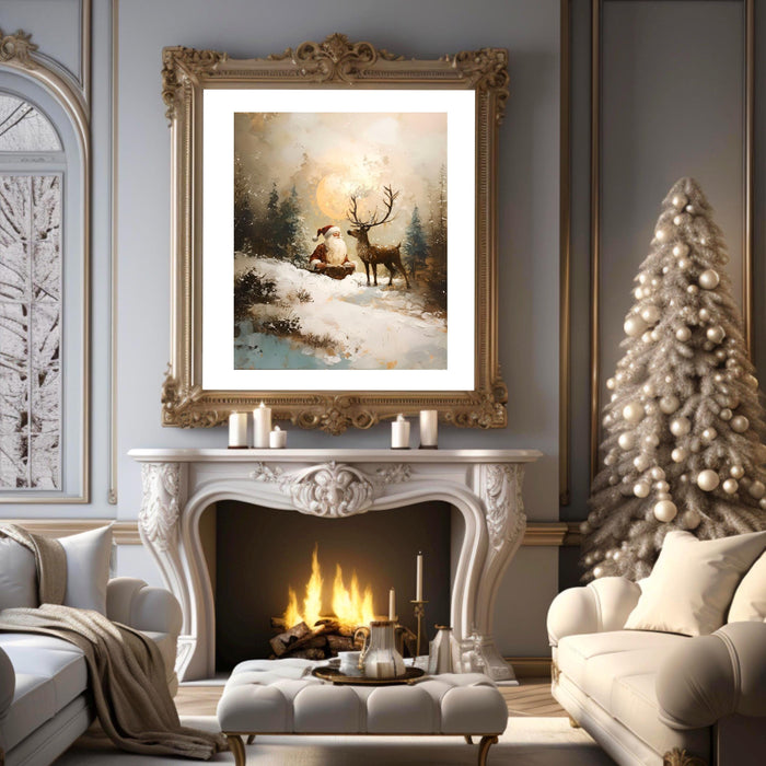 Traditional Santa Reindeer Neutral Christmas Prints Vintage Wall Art Retro Xmas Printable Cosy Printable Cute Xmas Decor Santa Digital Print
