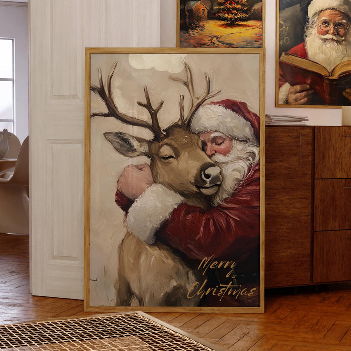 Retro Santa Christmas Art Christmas Reindeer Print Holiday Printable Xmas Wall Art Seasonal Wall Art Christmas Wall Decor Santa Printable