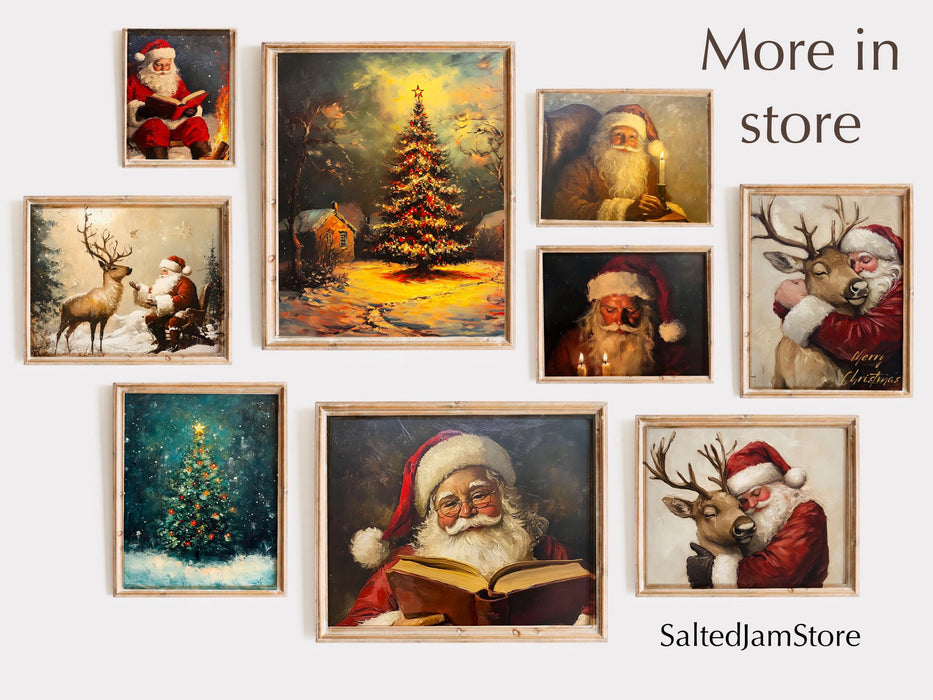 Retro Santa Christmas Art Christmas Reindeer Print Holiday Printable Xmas Wall Art Seasonal Wall Art Christmas Wall Decor Santa Printable