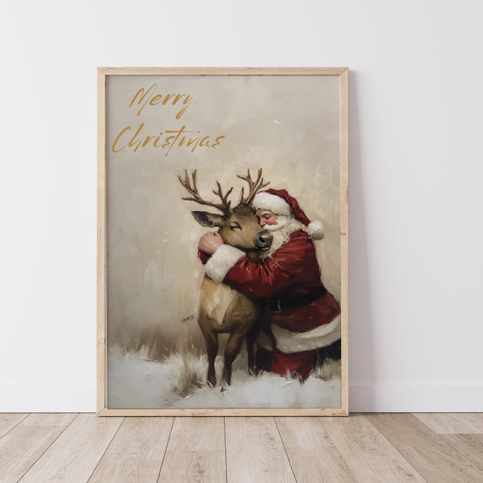 Retro Santa Christmas Art Christmas Reindeer Print Holiday Printable Xmas Wall Art Seasonal Wall Art Christmas Wall Decor Santa Printable
