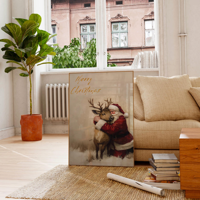 Retro Santa Christmas Art Christmas Reindeer Print Holiday Printable Xmas Wall Art Seasonal Wall Art Christmas Wall Decor Santa Printable