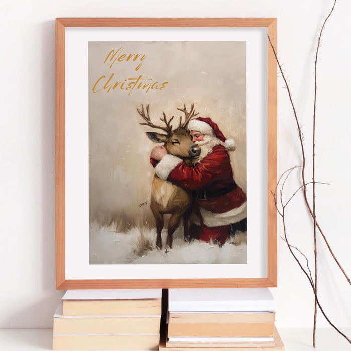 Retro Santa Christmas Art Christmas Reindeer Print Holiday Printable Xmas Wall Art Seasonal Wall Art Christmas Wall Decor Santa Printable